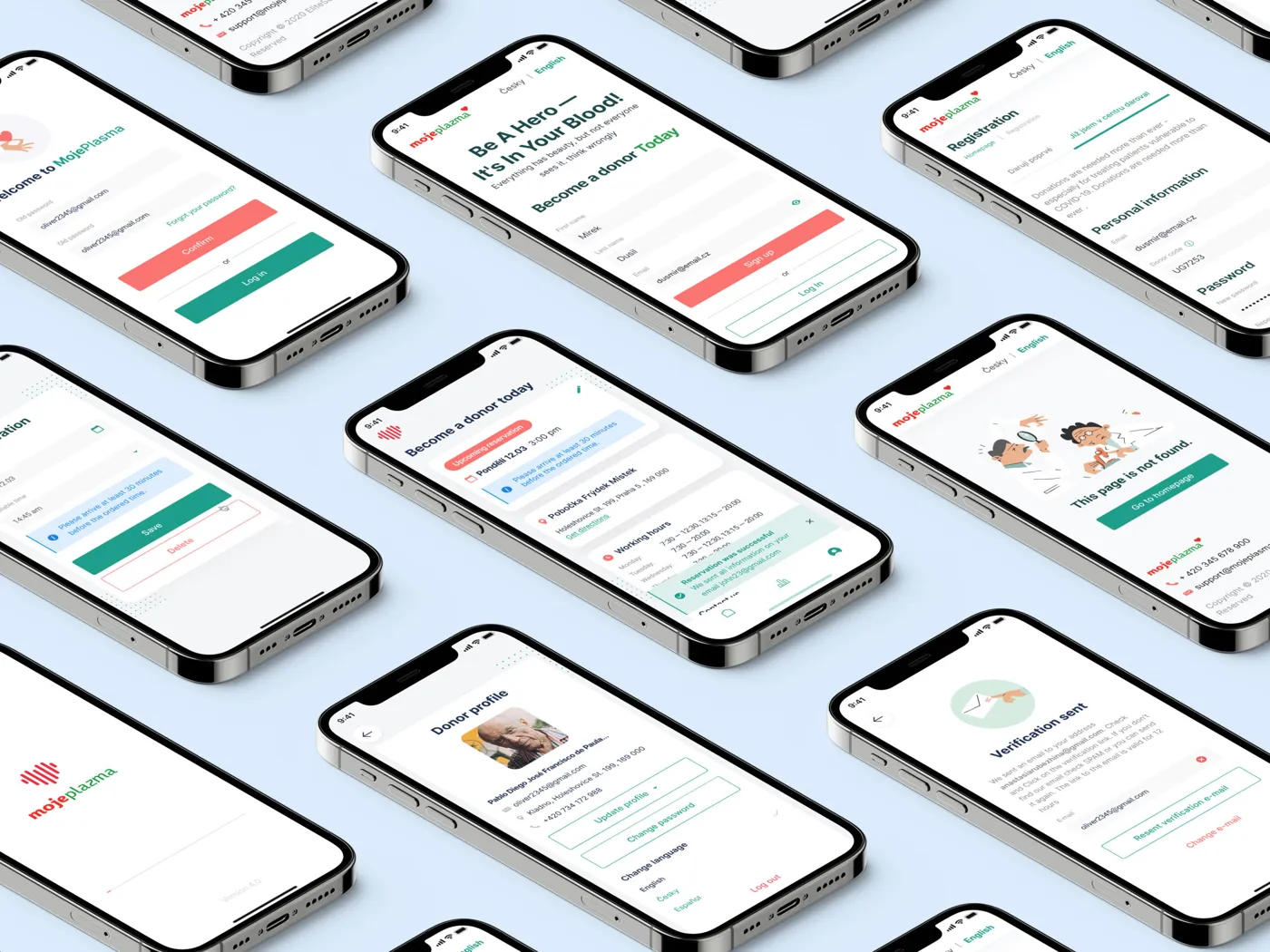 A grid of phone screens from the donor app.